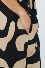 Load image into Gallery viewer, Sundrenched Bermuda Abstract Geo Black & Beige Long Kaftan Dress. One Size Fits All.