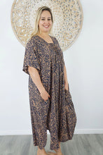 Load image into Gallery viewer, Sundrenched Bermuda Kerala Navy & Tan Long Kaftan Dress. One Size Fits All.