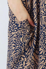 Load image into Gallery viewer, Sundrenched Bermuda Kerala Navy & Tan Long Kaftan Dress. One Size Fits All.
