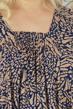Load image into Gallery viewer, Sundrenched Bermuda Kerala Navy & Tan Long Kaftan Dress. One Size Fits All.