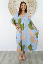 Load image into Gallery viewer, Sundrenched Bermuda Okinawa Blue Long Kaftan Dress. One Size Fits All.
