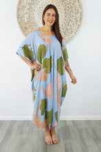Load image into Gallery viewer, Sundrenched Bermuda Okinawa Blue Long Kaftan Dress. One Size Fits All.