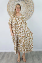 Load image into Gallery viewer, Sundrenched Bermuda Totem Sand Kaftan Dress. One Size Fits All.
