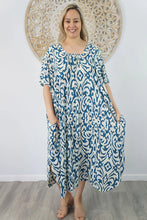 Load image into Gallery viewer, Sundrenched Bermuda Totem Teal Kaftan Dress. One Size Fits All.