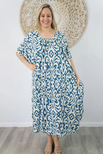 Load image into Gallery viewer, Sundrenched Bermuda Totem Teal Kaftan Dress. One Size Fits All.