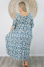 Load image into Gallery viewer, Sundrenched Bermuda Totem Teal Kaftan Dress. One Size Fits All.