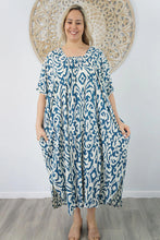 Load image into Gallery viewer, Sundrenched Bermuda Totem Teal Kaftan Dress. One Size Fits All.