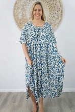 Load image into Gallery viewer, Sundrenched Bermuda Totem Teal Kaftan Dress. One Size Fits All.