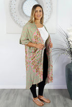 Load image into Gallery viewer, Long Olive & Pink Mandala Sequined Cape/Kimono. Free Size