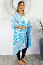 Load image into Gallery viewer, Long Turquoise & White Mandala Sequined Cape/Kimono. Free Size