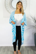 Load image into Gallery viewer, Long Turquoise & White Mandala Sequined Cape/Kimono. Free Size