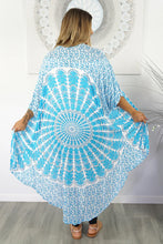 Load image into Gallery viewer, Long Turquoise & White Mandala Sequined Cape/Kimono. Free Size
