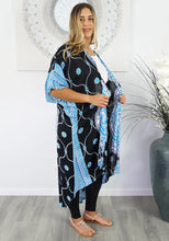 Load image into Gallery viewer, Long Black Aqua Mandala Sequined Cape/Kimono. Free Size