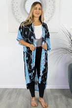 Load image into Gallery viewer, Long Black Aqua Mandala Sequined Cape/Kimono. Free Size