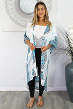 Load image into Gallery viewer, Long Pale Blue Mandala Sequined Cape/Kimono. Free Size
