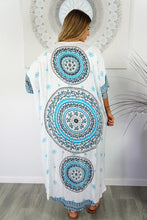 Load image into Gallery viewer, Long Pale Blue Mandala Sequined Cape/Kimono. Free Size