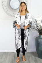 Load image into Gallery viewer, Long White & Black Tunisia Sequined Cape/Kimono. Free Size