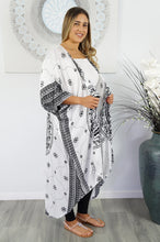 Load image into Gallery viewer, Long White & Black Tunisia Sequined Cape/Kimono. Free Size
