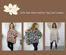 Load image into Gallery viewer, Kaftan Top in Zebra Taupe. One Size Fits All.