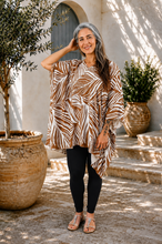 Load image into Gallery viewer, Kaftan Top in Honiara Tan & White. One Size Fits All.