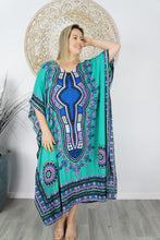Load image into Gallery viewer, Sundrenched Inca Bling Sequined Teal Long Kaftan Dress.  One Size Fits All.
