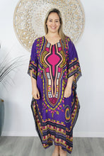 Load image into Gallery viewer, Sundrenched Long Kaftan Dress Inca Bling Sequined Purple. One Size Fits All.