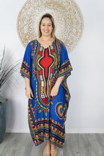 Load image into Gallery viewer, Sundrenched Blue Inca Bling Sequined Long Kaftan Dress. One Size Fits All.