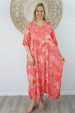Load image into Gallery viewer, Sundrenched Long Kaftan Dress In Betelnut Melon. One Size Fits All.