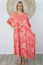 Load image into Gallery viewer, Sundrenched Long Kaftan Dress In Betelnut Melon. One Size Fits All.