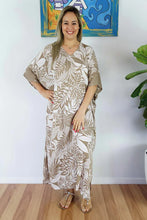 Load image into Gallery viewer, Sundrenched Betelnut Taupe Long Kaftan Dress.  One Size Fits All.