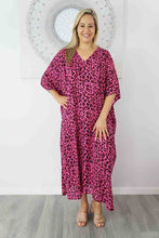 Load image into Gallery viewer, Sundrenched Pink Bright Safari Animal Print Long Kaftan Dress. One Size Fits All.