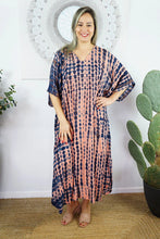 Load image into Gallery viewer, Sundrenched Crackle Blue & Apricot Long Kaftan Dress - One Size Fits All