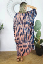 Load image into Gallery viewer, Sundrenched Crackle Blue & Apricot Long Kaftan Dress - One Size Fits All