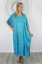 Load image into Gallery viewer, Sundrenched Aqua Crackle Long Kaftan Dress - One Size Fits All.