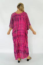 Load image into Gallery viewer, Sundrenched Crackle Fuchsia Pink Long Kaftan Dress.  One Size Fits All.
