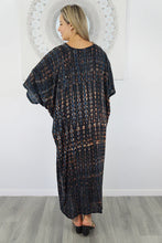 Load image into Gallery viewer, Sundrenched Long Kaftan Dress Midnight Crackle Tie Dye. One Size Fits All.