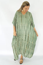 Load image into Gallery viewer, Sundrenched Crackle Soft Olive Long Kaftan Dress. One Size Fits All.