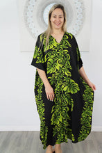 Load image into Gallery viewer, Sundrenched Florida Lime & Black Long Kaftan Dress – One Size Fits All
