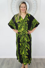 Load image into Gallery viewer, Sundrenched Florida Lime & Black Long Kaftan Dress – One Size Fits All