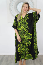Load image into Gallery viewer, Sundrenched Florida Lime & Black Long Kaftan Dress – One Size Fits All
