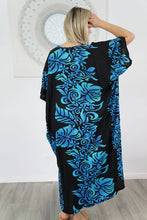 Load image into Gallery viewer, Sundrenched Florida Turquoise & Black Long Kaftan Dress – One Size Fits All