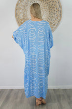 Load image into Gallery viewer, Sundrenched Half Moon Sky Blue Long Kaftan Dress. One Size Fits All.