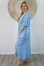 Load image into Gallery viewer, Sundrenched Half Moon Sky Blue Long Kaftan Dress. One Size Fits All.