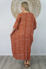 Load image into Gallery viewer, Sundrenched Long Kaftan Dress Terracotta Half Moon.   One Size Fits All.