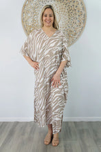 Load image into Gallery viewer, Sundrenched Zebra Taupe Long Kaftan Dress. One Size Fits All.