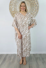 Load image into Gallery viewer, Sundrenched Zebra Taupe Long Kaftan Dress. One Size Fits All.