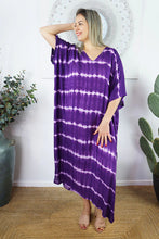 Load image into Gallery viewer, Sundrenched Nirvana Purple Tie Dye Long Kaftan Dress. One Size Fits All.