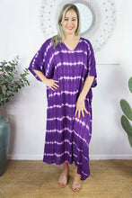 Load image into Gallery viewer, Sundrenched Nirvana Purple Tie Dye Long Kaftan Dress. One Size Fits All.