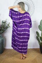 Load image into Gallery viewer, Sundrenched Nirvana Purple Tie Dye Long Kaftan Dress. One Size Fits All.