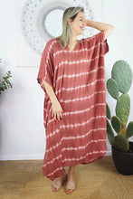 Load image into Gallery viewer, Sundrenched Long Kaftan Dress Nirvana Sienna Tie Dye. One Size Fits All.